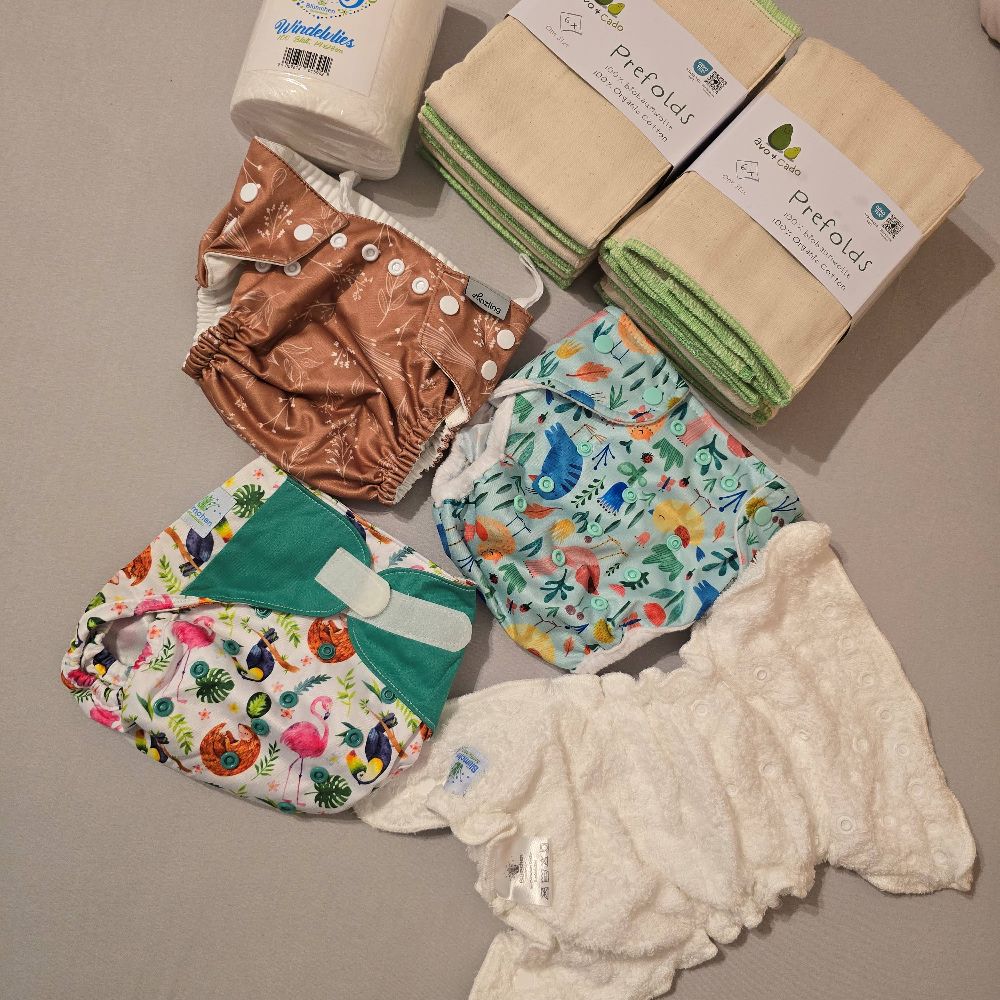 Stoffwindeln Paket mit 3 Überhosen, Prefolds, Innenwindel, Vlies