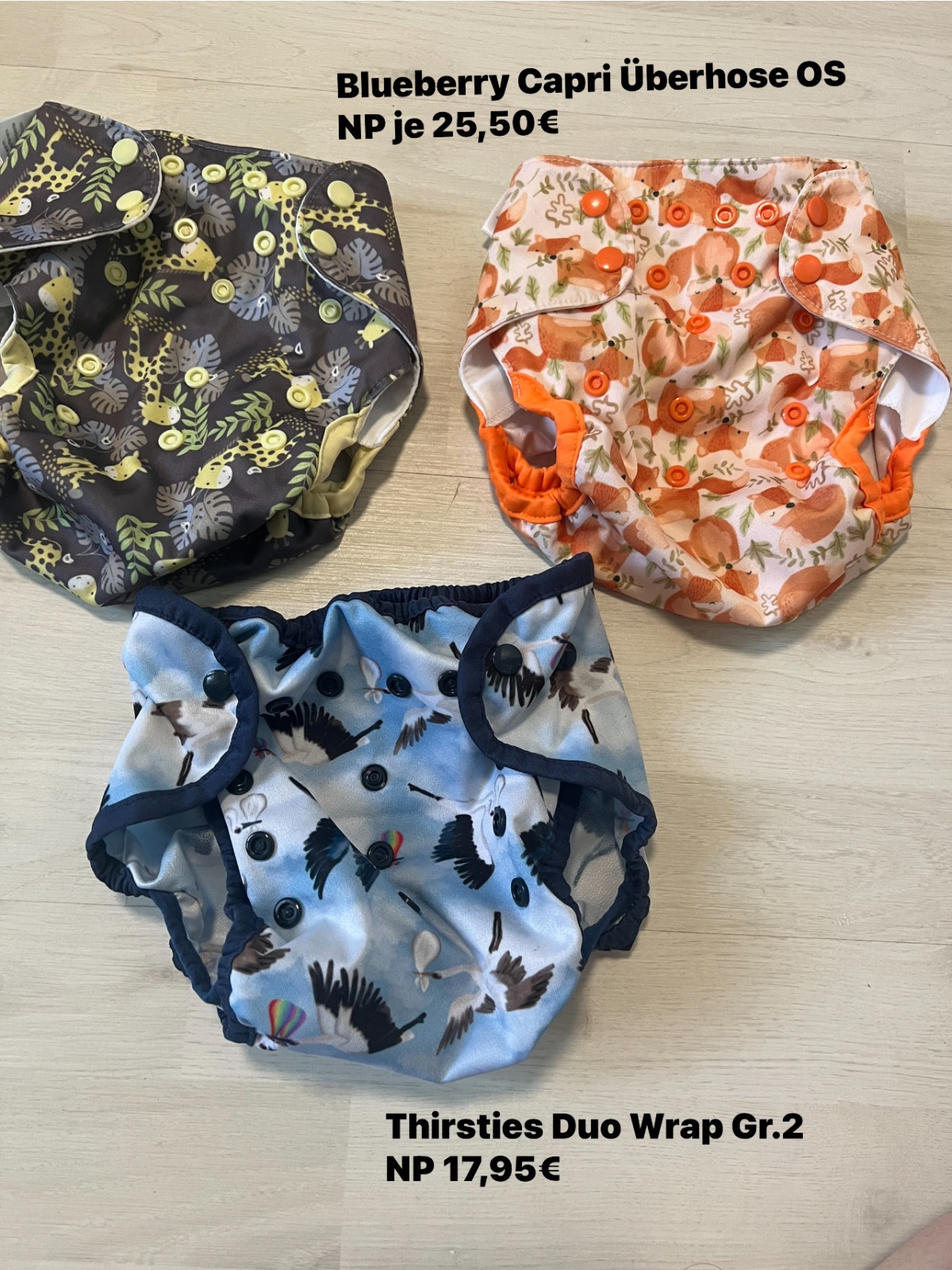 Set aus Überhosen, Prefolds und Einlagen