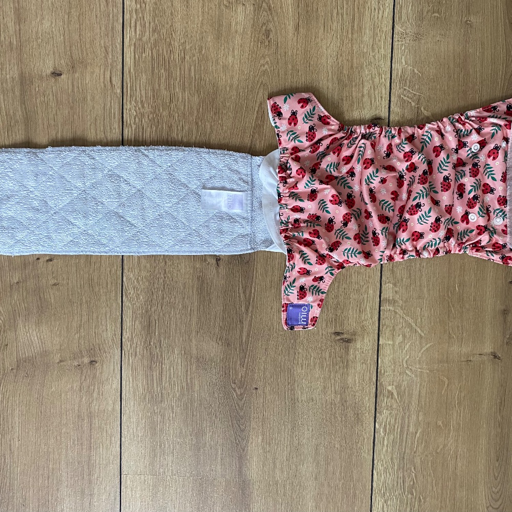 Set aus 2 All-In-One Stoffwindeln von Bambino Mio, Weiß und rosa mit Marienkäfern