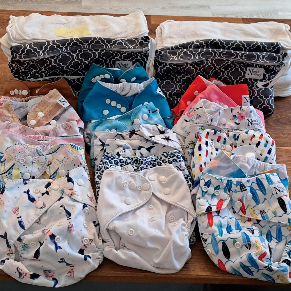 Großes Stoffwindel Set, 29 Überhosen, 81 Einlagen, Zubehör, Top Zustand