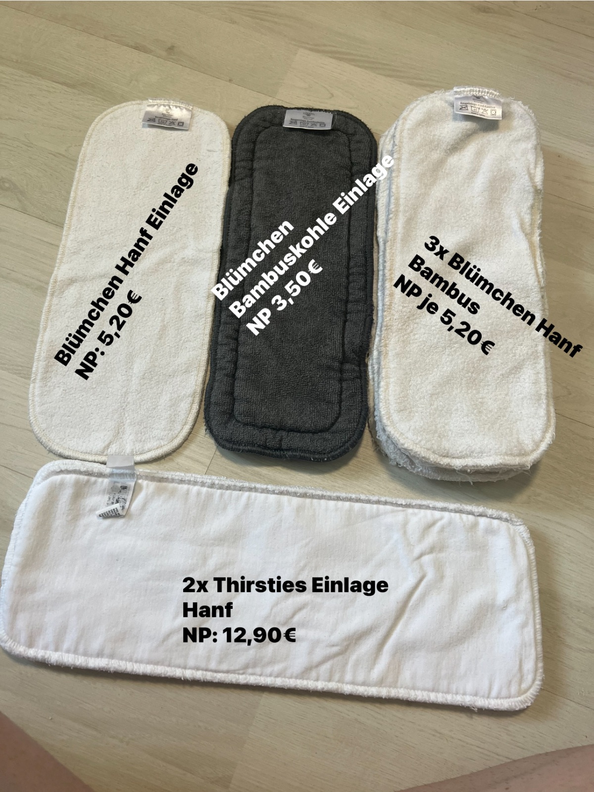 Set aus Überhosen, Prefolds und Einlagen